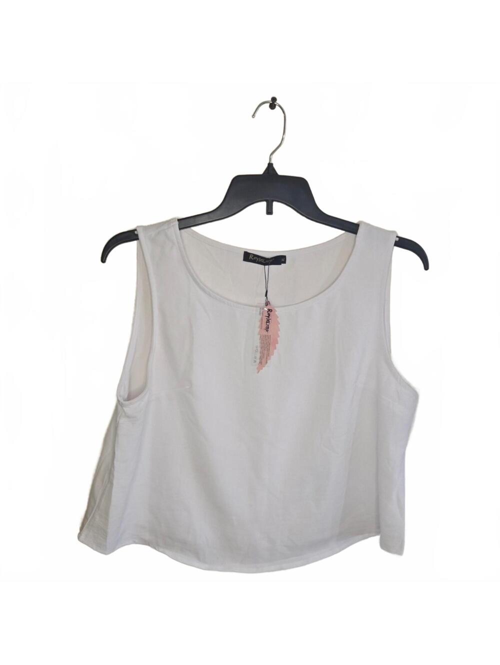 White Sleeveless Tank Top with Round Neckline